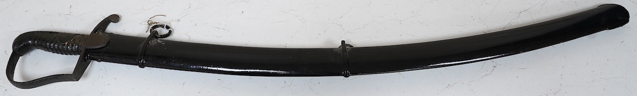 A 1796 pattern light cavalry trooper’s sword in scabbard, blade 82.5cm. Condition - well worn and overpainted.